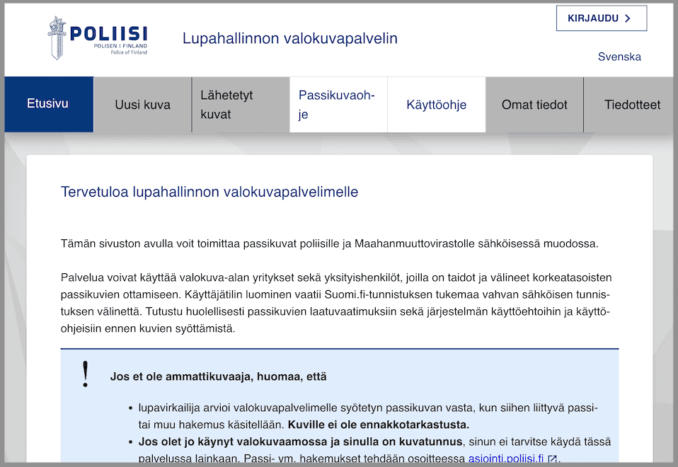 Ruutukaappaus lupakuvienvastaanottopalvelusta